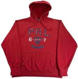 Vintage Polo Jeans Ralph Lauren Hoodie Men's Medium Red Shield Logo Sweatshirt